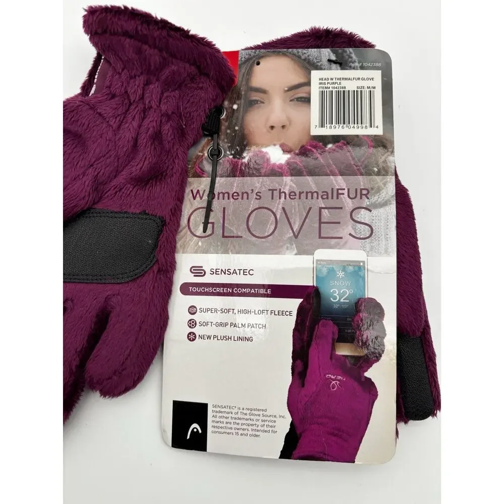 New. Head Sensatec Gloves Purple Medium Women's Faux Fur With Grip New With Tags